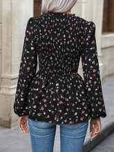 Floral Print Lantern Sleeve Peplum Blouse